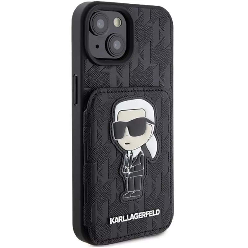 Karl Lagerfeld KLHCP15SSAKKNSCK Saffiano Ikonik Hard Case, iPhone 15/14/13 6,1 inch, juoda