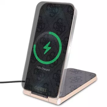 Guess Sulankstomas 2-in-1 belaidis įkroviklis GUDCFAL4PEGK 15W juodas 4G raštas MagSafe
