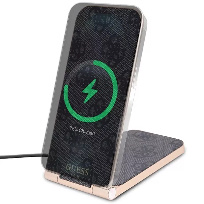 Guess Sulankstomas 2-in-1 belaidis įkroviklis GUDCFAL4PEGK 15W juodas 4G raštas MagSafe