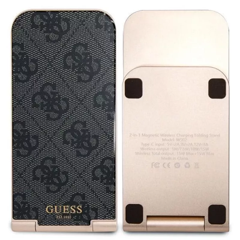 Guess Sulankstomas 2-in-1 belaidis įkroviklis GUDCFAL4PEGK 15W juodas 4G raštas MagSafe