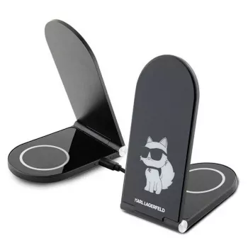 Karl Lagerfeld 2-in-1 Foldable Wireless Charger KLDCRFALCHNK 15W Black Choupette MagSafe