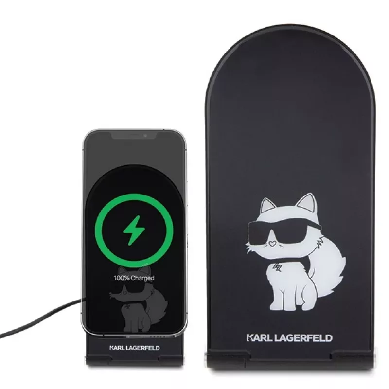 Karl Lagerfeld 2-in-1 Foldable Wireless Charger KLDCRFALCHNK 15W Black Choupette MagSafe