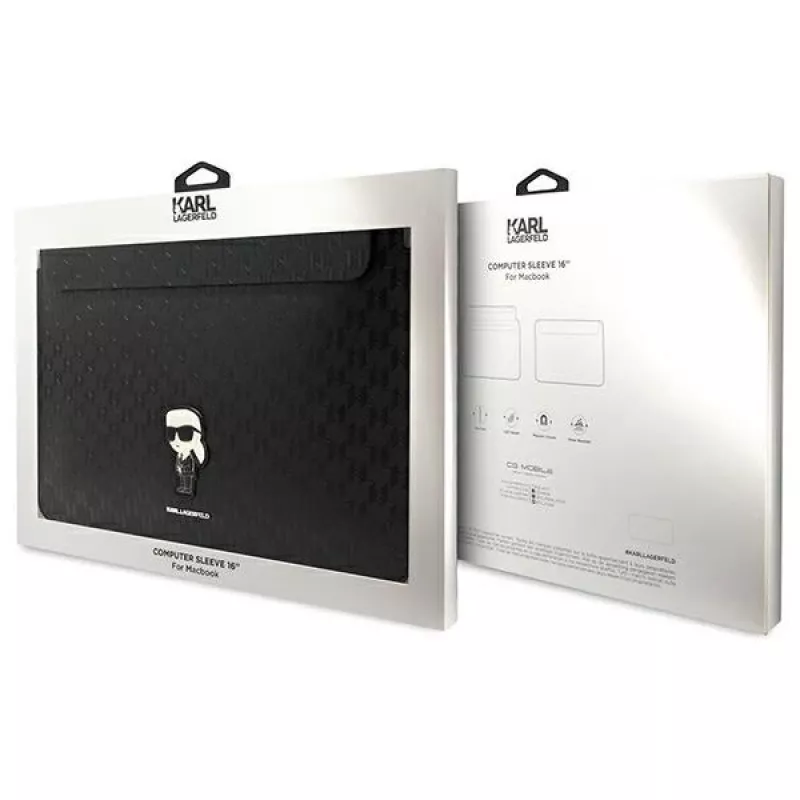 Karl Lagerfeld Sleeve KLCS16SAKHPKK 16 inch Black Saffiano Monogram Ikonik Laptop Sleeve