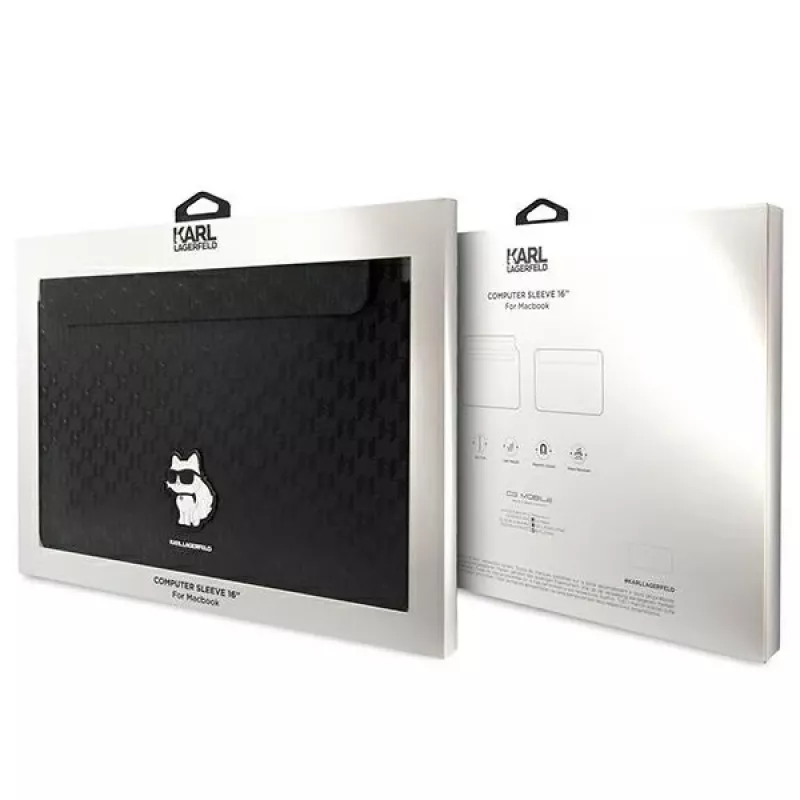 Karl Lagerfeld Sleeve KLCS16SAKHPCK 16 inch Black Saffiano Monogram Choupette Laptop Sleeve