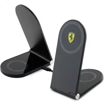 Ferrari Foldable 2-in-1 Wireless Charger FECBFMALK 15W Black Printed Logo MagSafe