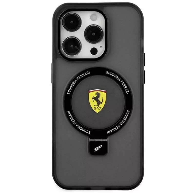 Ferrari FEHMP15SUSCAK iPhone 15 / 14 / 13 6,1 inch Black Hardcase Ring Stand 2023 Collection MagSafe