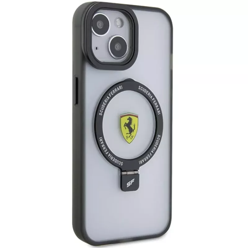 Ferrari FEHMP15SUSCAK iPhone 15 / 14 / 13 6,1 inch Black Hardcase Ring Stand 2023 Collection MagSafe