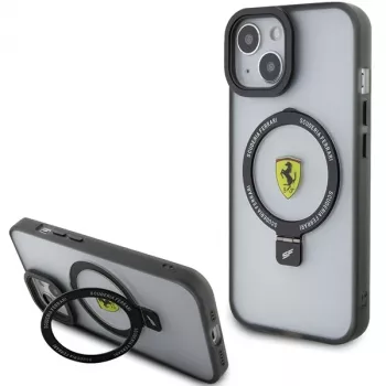 Ferrari FEHMP15MUSCAK iPhone 15 Plus / 14 Plus 6,7 inch Transparent Smoky Hardcase su Ring Stand, MagSafe, 2023 Collection
