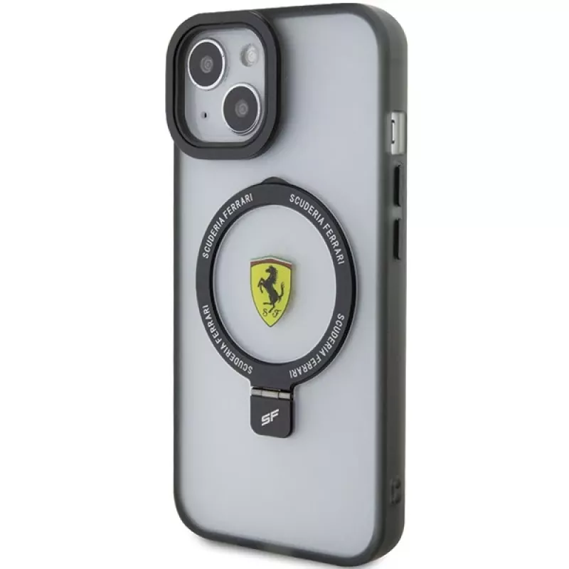 Ferrari FEHMP15MUSCAK iPhone 15 Plus / 14 Plus 6,7 inch Transparent Smoky Hardcase su Ring Stand, MagSafe, 2023 Collection