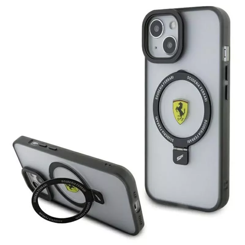 Ferrari FEHMP15MUSCAH iPhone 15 Plus / 14 Plus 6,7 inch Skaidrus kietasis dėklas su žiediniu stovu, MagSafe, 2023 kolekcija