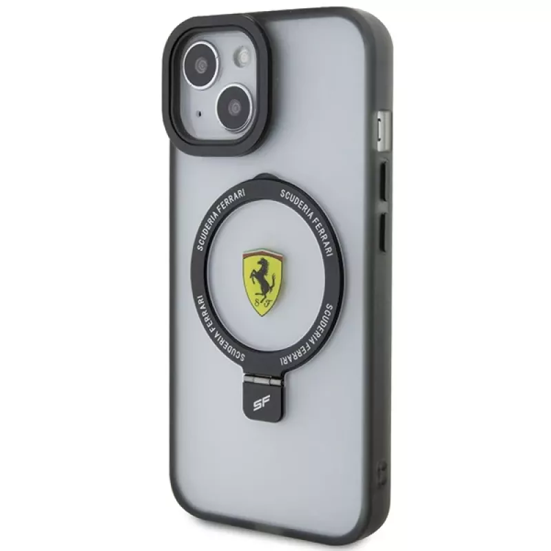 Ferrari FEHMP15MUSCAH iPhone 15 Plus / 14 Plus 6,7 inch Skaidrus kietasis dėklas su žiediniu stovu, MagSafe, 2023 kolekcija