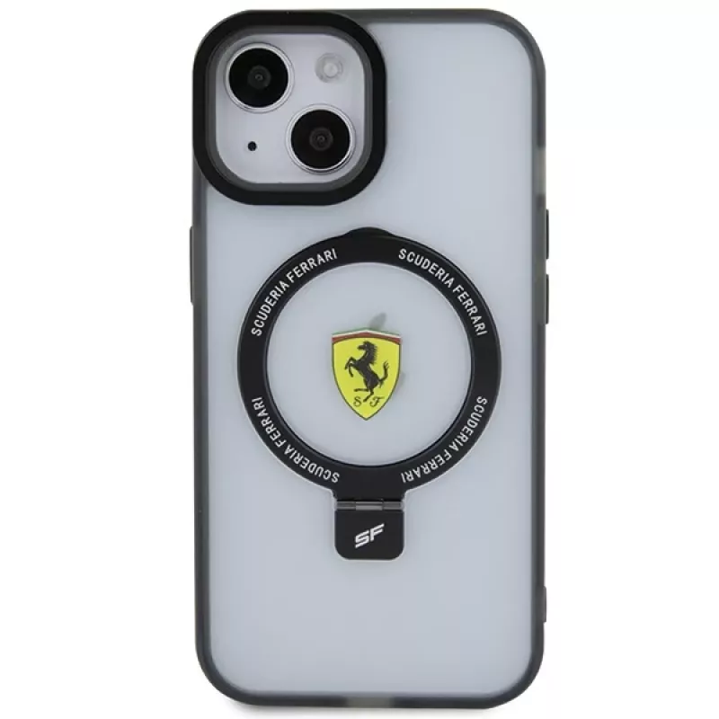 Ferrari FEHMP15MUSCAH iPhone 15 Plus / 14 Plus 6,7 inch Skaidrus kietasis dėklas su žiediniu stovu, MagSafe, 2023 kolekcija