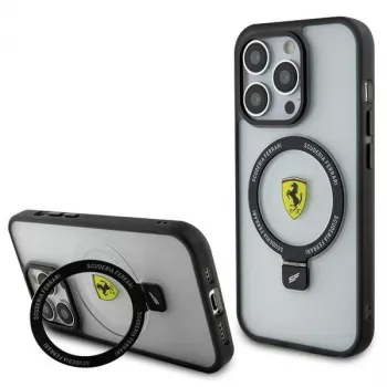 Ferrari FEHMP15LUSCAH iPhone 15 Pro 6,1 inch permatomas kietas dėklas su žiediniu stovu, suderinamas su MagSafe, 2023 kolekcija