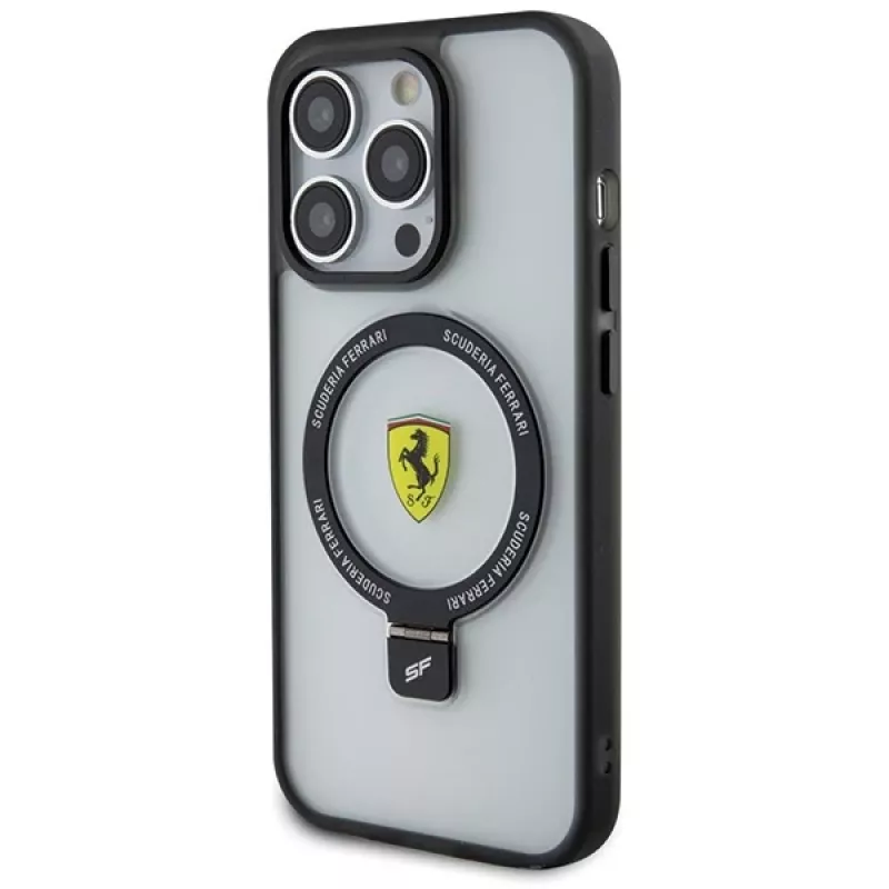 Ferrari FEHMP15LUSCAH iPhone 15 Pro 6,1 inch permatomas kietas dėklas su žiediniu stovu, suderinamas su MagSafe, 2023 kolekcija