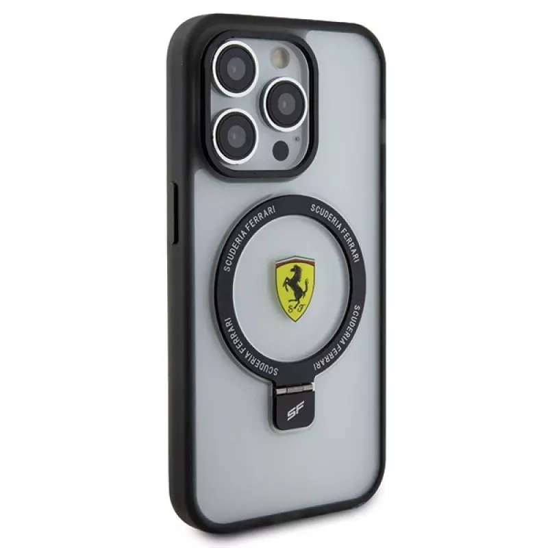 Ferrari FEHMP15LUSCAH iPhone 15 Pro 6,1 inch permatomas kietas dėklas su žiediniu stovu, suderinamas su MagSafe, 2023 kolekcija
