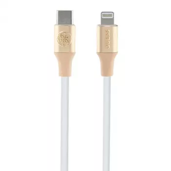 Guess GUCLLALRGDD USB-C – Lightning kabelis 1,5 m, greitas įkrovimas, šviesiai auksinis, reljefinis logotipas