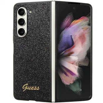 Guess Glitter Script F946 Kietas Dėklas, Samsung Galaxy Z Fold5, Juodas
