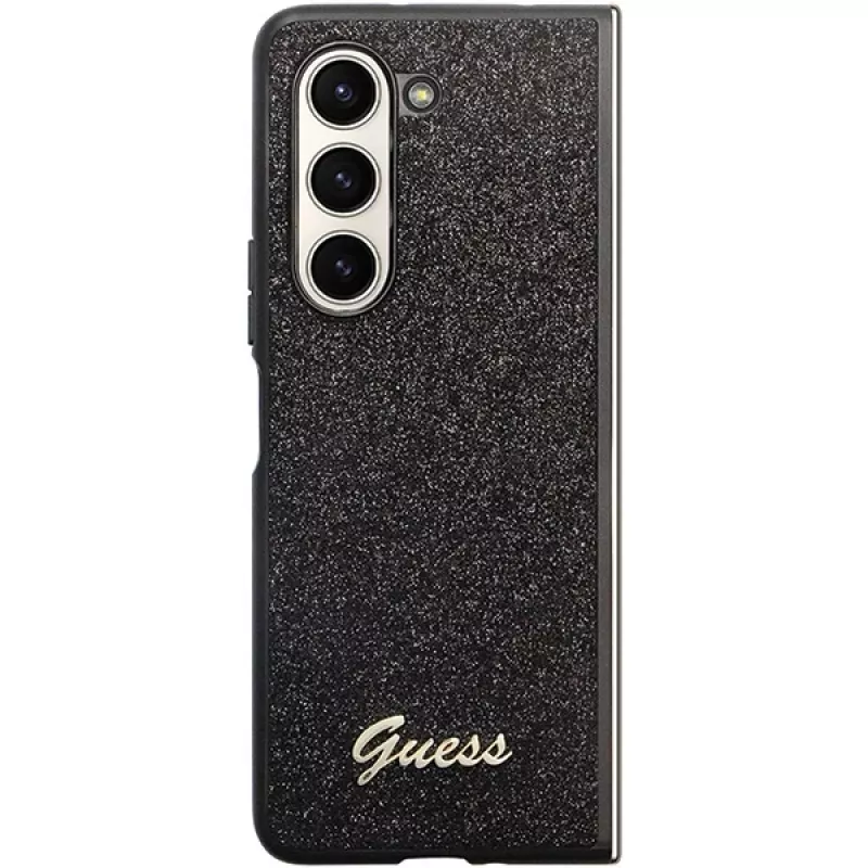 Guess Glitter Script F946 Kietas Dėklas, Samsung Galaxy Z Fold5, Juodas