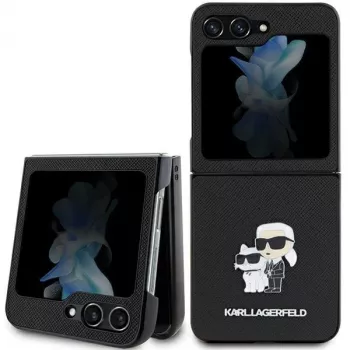 Karl Lagerfeld Saffiano Karl & Choupette Pin Hard Case, Samsung Galaxy Z Flip5, juoda