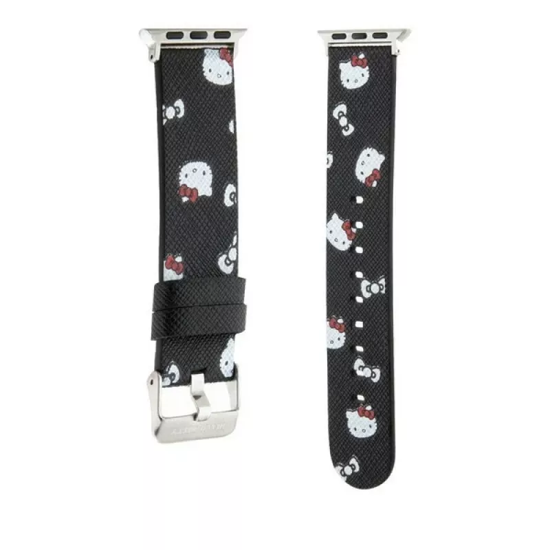 Hello Kitty HKAWMPSAPSK Apple Watch Strap 38/40/41mm Black Silicone Heads & Bows Pattern