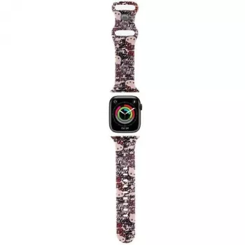 Hello Kitty HKAWMSDGPTP Silikoninis dirželis, skirtas Apple Watch 38/40/41 mm, rožinis, graffiti žymės