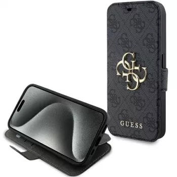 Guess GUBKP15L4GMGGR iPhone 15 Pro 6,1 inch Grey Book Case 4G Metal Logo
