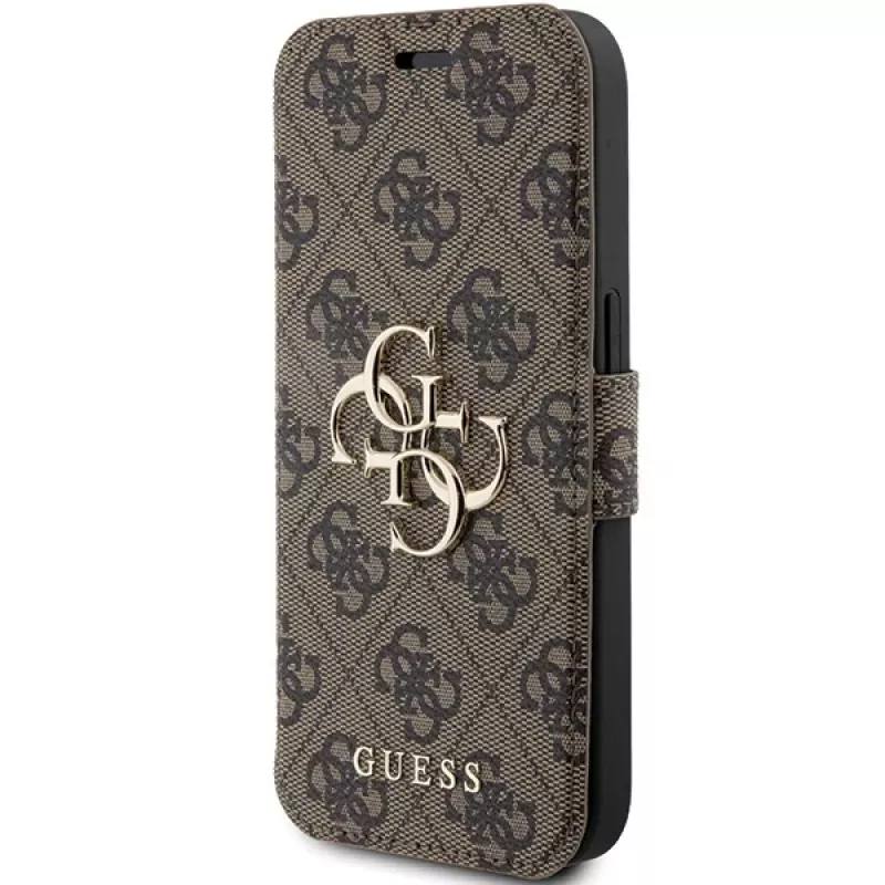 Guess GUBKP15L4GMGBR iPhone 15 Pro 6,1 inch Folio Case Brown 4G Metal Logo