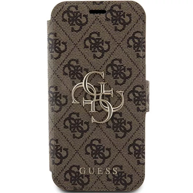Guess GUBKP15L4GMGBR iPhone 15 Pro 6,1 inch Folio Case Brown 4G Metal Logo