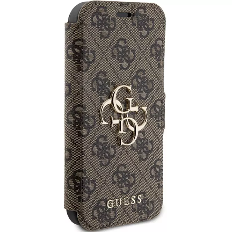 Guess GUBKP15L4GMGBR iPhone 15 Pro 6,1 inch Folio Case Brown 4G Metal Logo