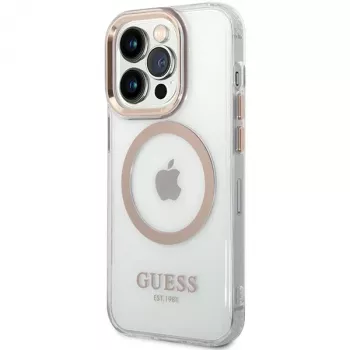 Guess GUHMP15XHTRMD Metal Outline Hard Case, skirtas Apple iPhone 15 Pro Max, auksinė, suderinama su MagSafe
