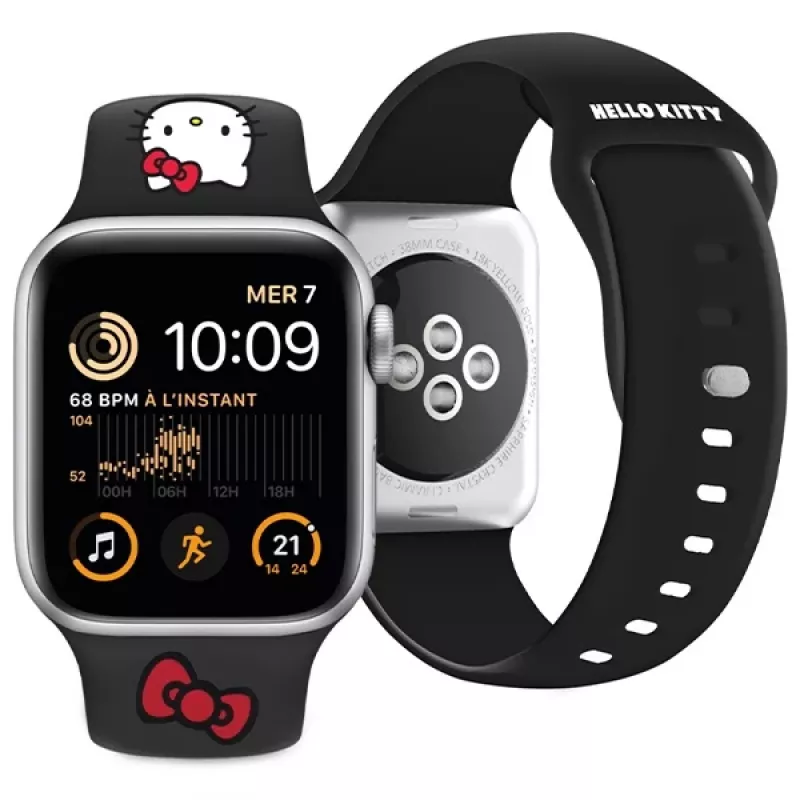 Hello Kitty HKAWLSCHBLK Silikoninis dirželis Apple Watch 42/44/45/49mm juodas