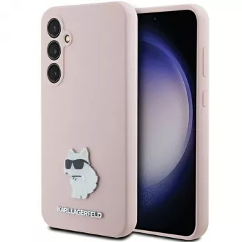 Karl Lagerfeld KLHCS23FESMHCNPP S23 FE S711 Pink Silicone Choupette Metal Pin Case, skirta Samsung Galaxy S23 FE