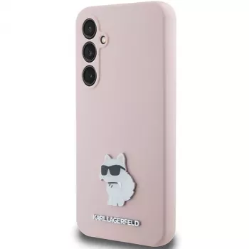Karl Lagerfeld KLHCS23FESMHCNPP S23 FE S711 Pink Silicone Choupette Metal Pin Case, skirta Samsung Galaxy S23 FE