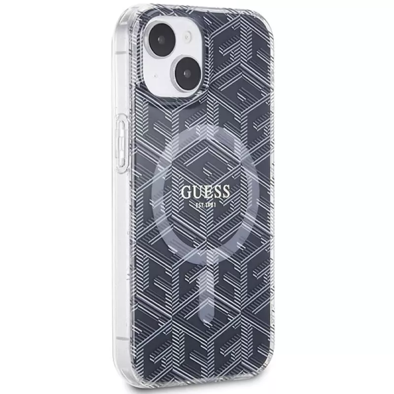 Guess GUHMP15MHGCUSTGK GCube MagSafe Hard Case, skirta iPhone 15 Plus / 14 Plus 6,7 inch, juoda