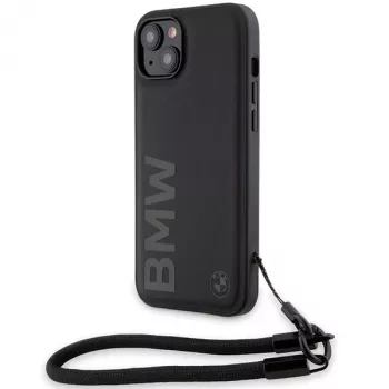 BMW Signature Leather Wordmark Hard Case, skirta iPhone 15 / 14 / 13 6,1 inch - juoda