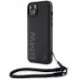 BMW Signature Leather Wordmark Cord Hard Case, skirta iPhone 15 Plus / 14 Plus 6,7 inch - Juoda