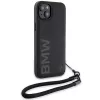 BMW Signature Leather Wordmark Cord Hard Case, skirta iPhone 15 Plus / 14 Plus 6,7 inch - Juoda