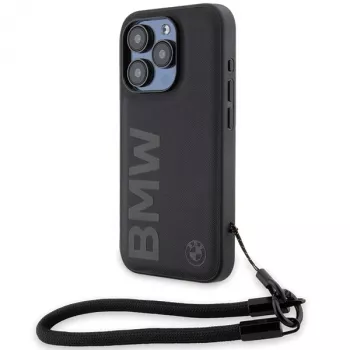 BMW Signature Leather Hard Case, iPhone 15 Pro Max 6,7 inch, juoda su virvele