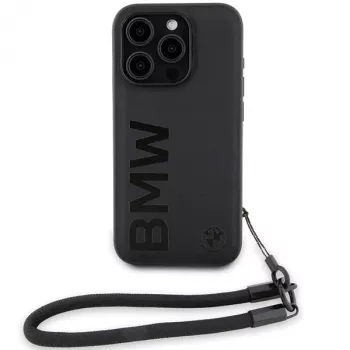 BMW Signature Leather Hard Case, iPhone 15 Pro Max 6,7 inch, juoda su virvele