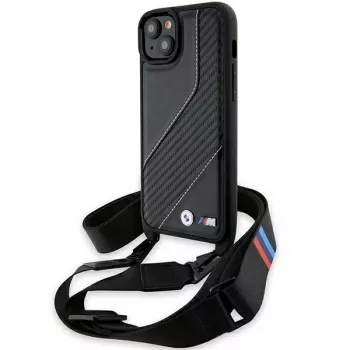 BMW M Edition Carbon Stripe & Strap Hard Case, skirta iPhone 15 Plus / 14 Plus 6,7 inch, juoda