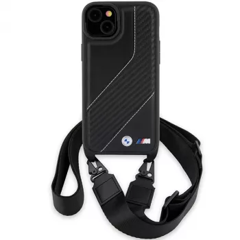 BMW M Edition Carbon Stripe & Strap Hard Case, skirta iPhone 15 Plus / 14 Plus 6,7 inch, juoda