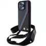 BMW M Edition Carbon Tricolor Lines Hard Case with Strap for Apple iPhone 15 Pro Max 6,7 inch Black