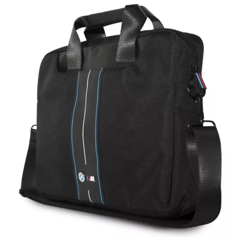 BMW Laptop Bag 16 inch Black Nylon Blue Stripe