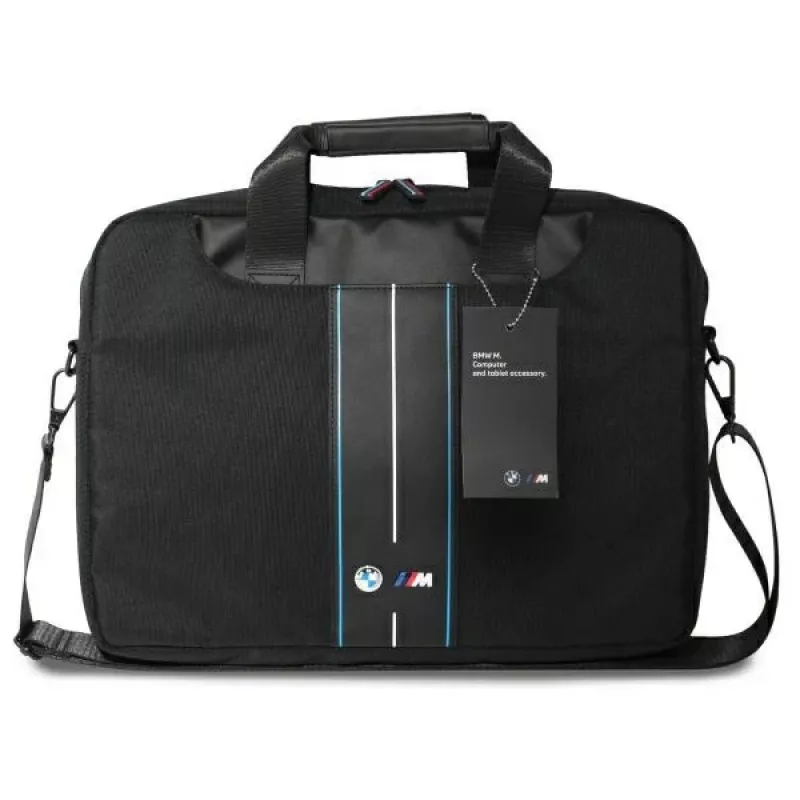 BMW Laptop Bag 16 inch Black Nylon Blue Stripe