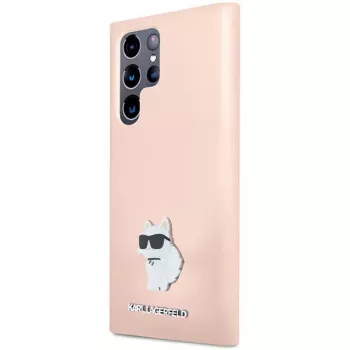 Karl Lagerfeld KLHCS23LSMHCNPP S23 Ultra S918 Pink Silicone Choupette Metal Pin Case