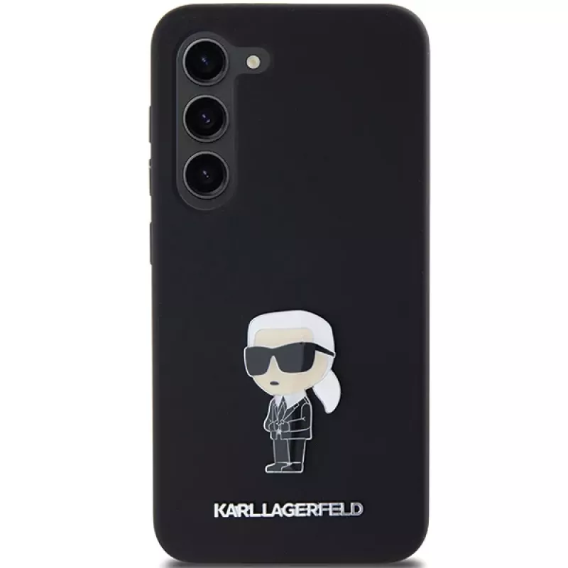 Karl Lagerfeld KLHCS23MSMHKNPK Silikoninis Ikonik Metal Pin dėklas, skirtas Samsung Galaxy S23+, juodas