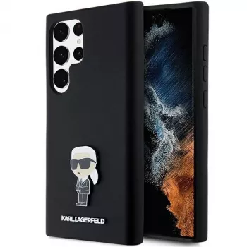 Karl Lagerfeld KLHCS23LSMHKNPK Silikoninis Ikonik Metal Pin dėklas, skirtas Samsung Galaxy S23 Ultra, juodas