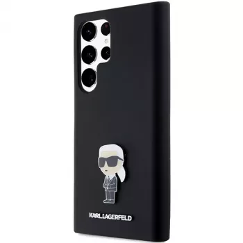 Karl Lagerfeld KLHCS23LSMHKNPK Silikoninis Ikonik Metal Pin dėklas, skirtas Samsung Galaxy S23 Ultra, juodas