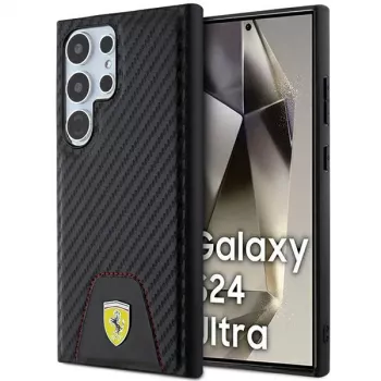 Ferrari FEHCS24LN3PUK Kietasis dėklas, skirtas Samsung Galaxy S24 Ultra, anglies pluošto raštas, susiūtas apačioje, juodas