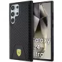 Ferrari FEHCS24LN3PUK Kietasis dėklas, skirtas Samsung Galaxy S24 Ultra, anglies pluošto raštas, susiūtas apačioje, juodas
